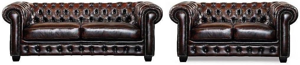 Vente-unique Chesterfield Ledersofa 2-Sitzer Brenton - Vintage Leder - Rot-Schwarz