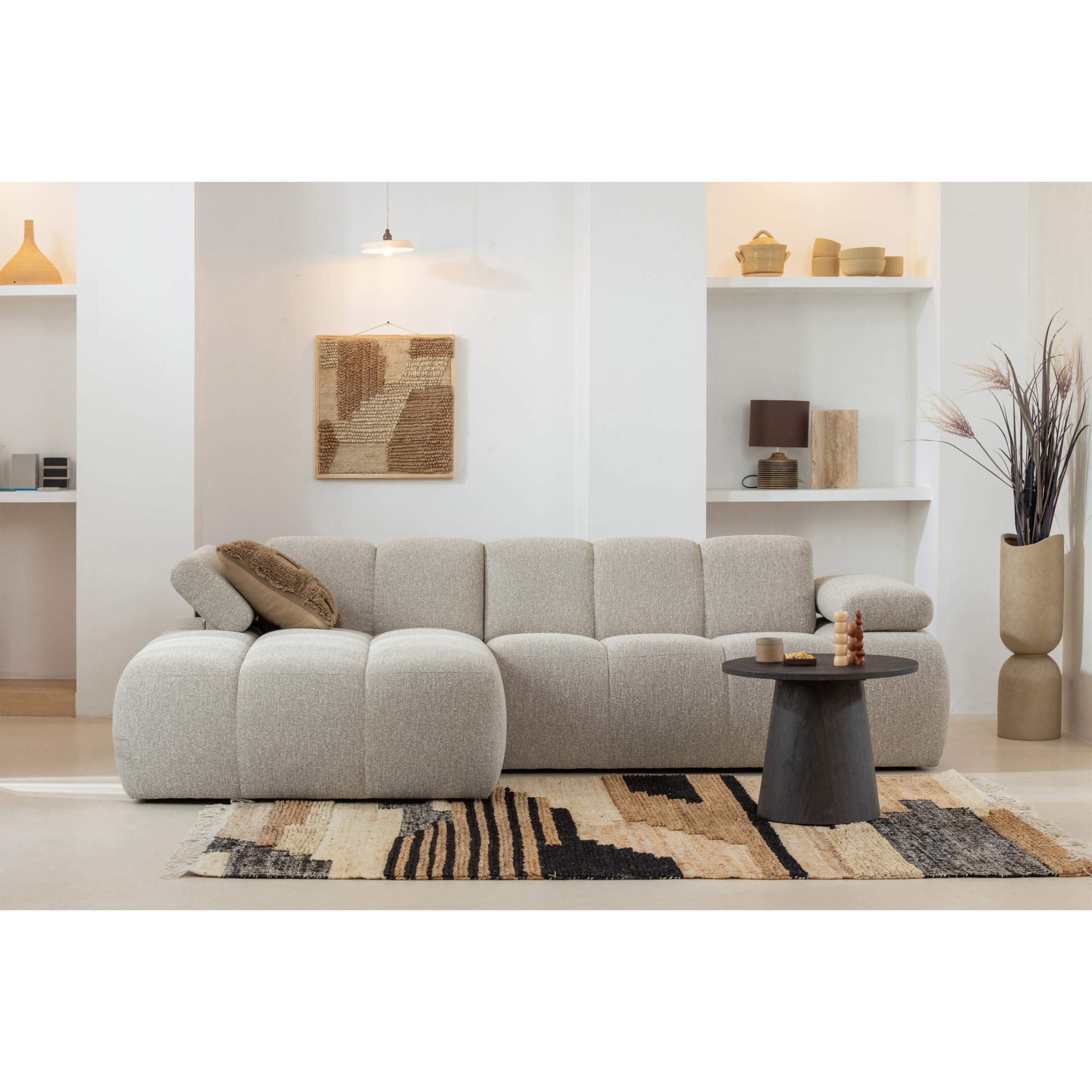 Chaise Longue Mojo Mojo Chaise Longue Links - Geweven Ribstof - Donkerzand