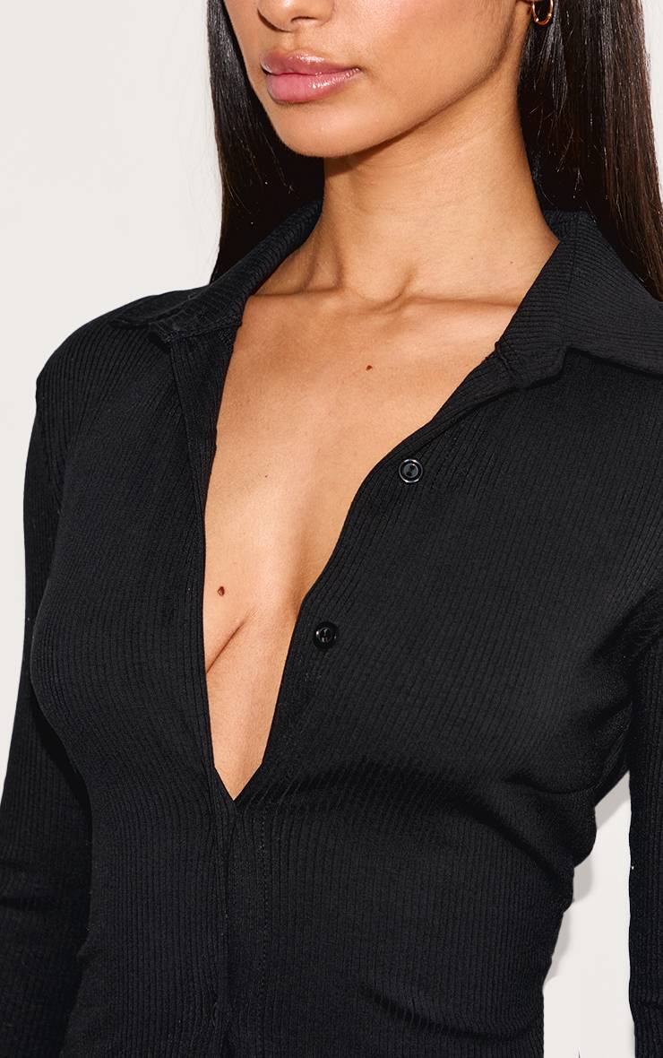 Noir Chemise Côtelée À Manches Longues Boutonnée Petite