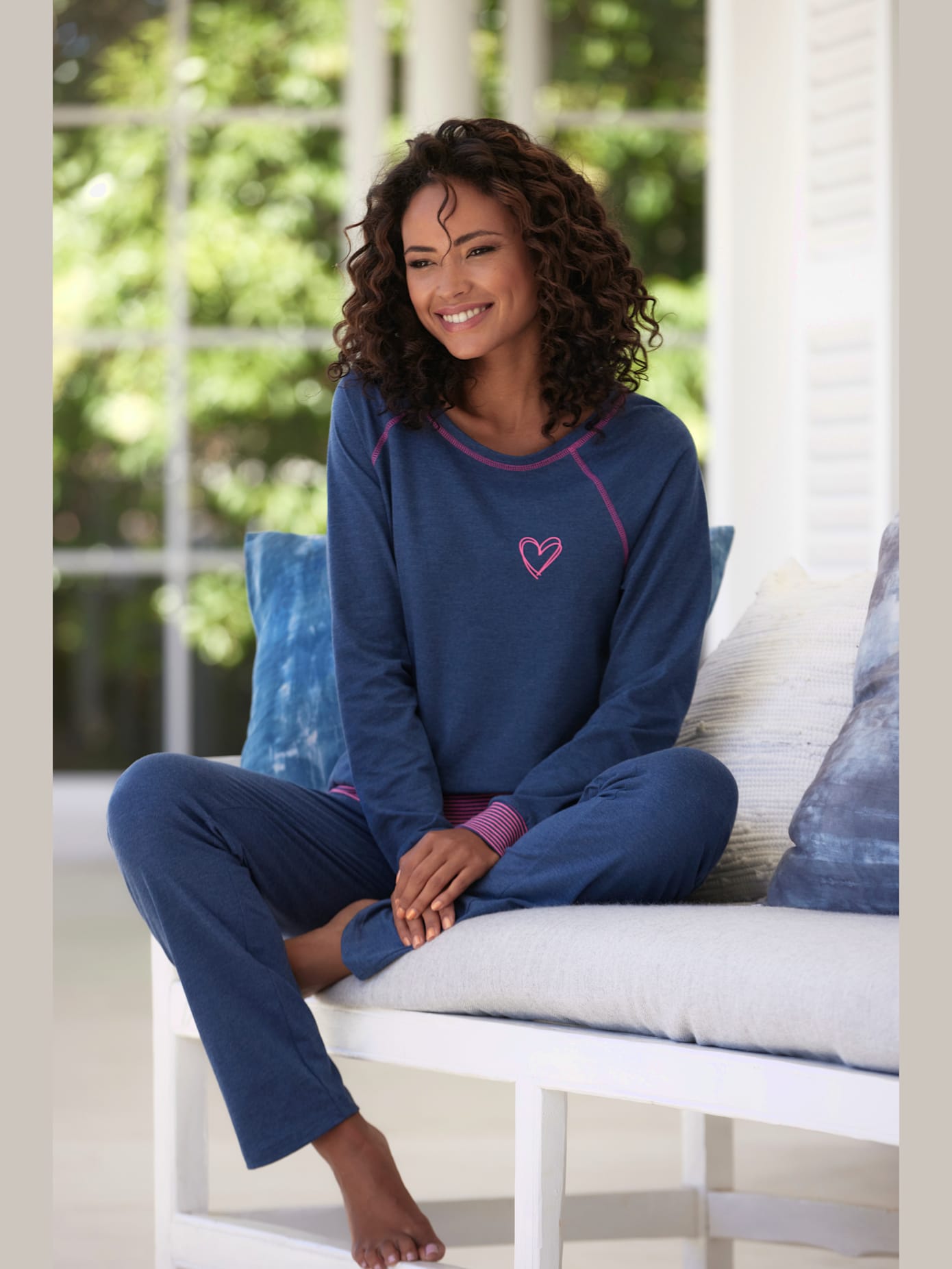 Pyjama avec bords-côtes en fils teintés couleur fluo