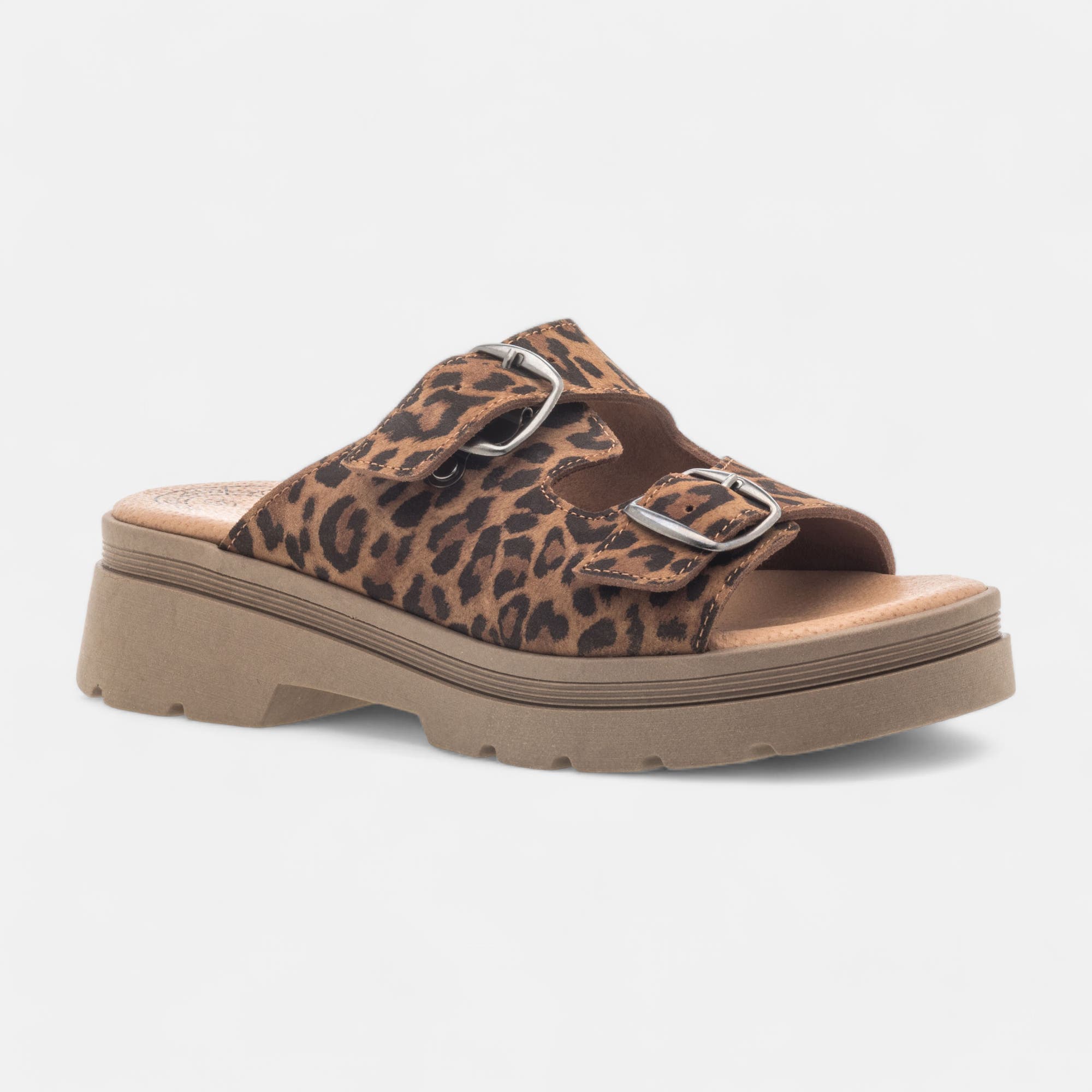 Mules à talon compensé Femme en cuir cognac