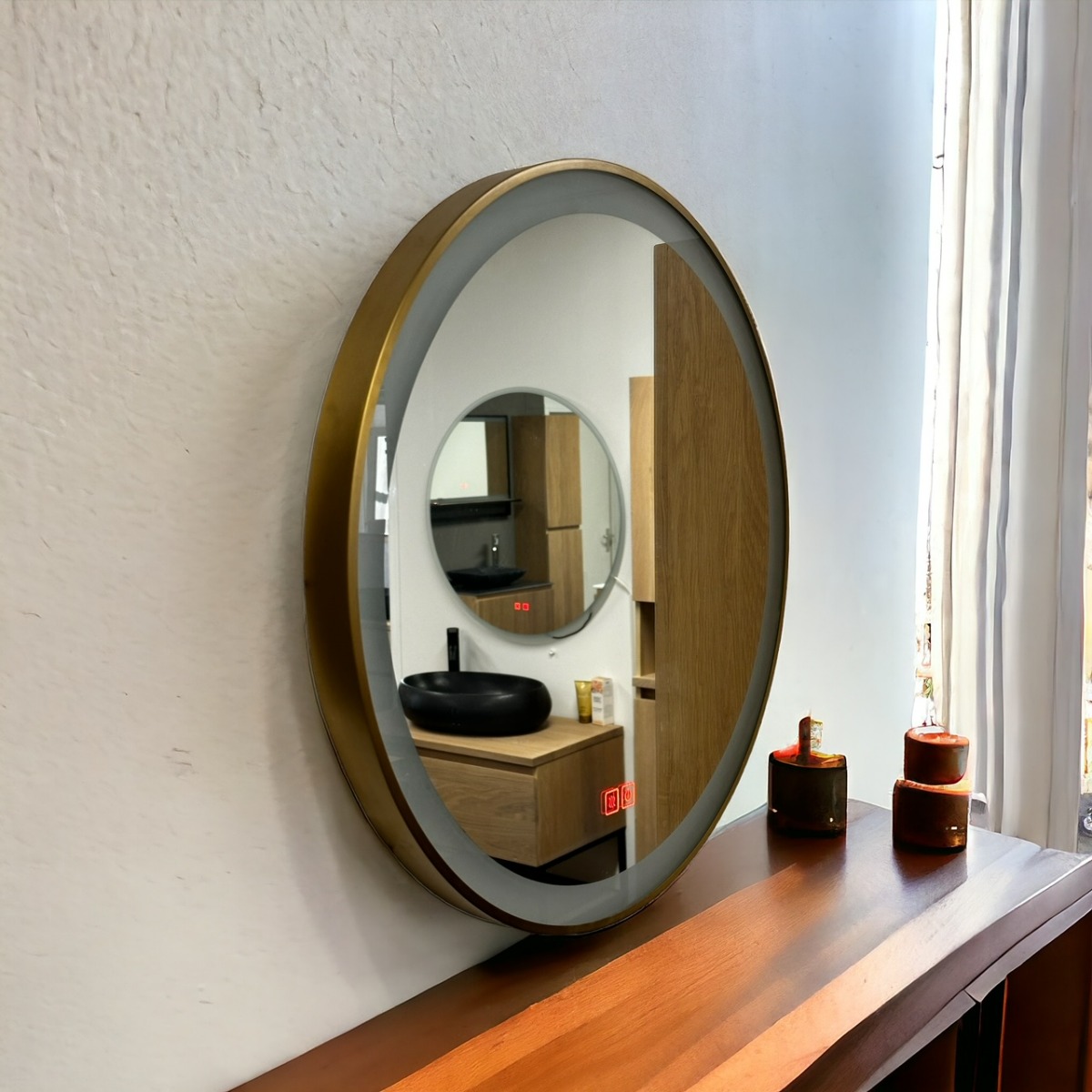 B-Stone MR spiegel goud rond met verlichting anti-condens 60cm