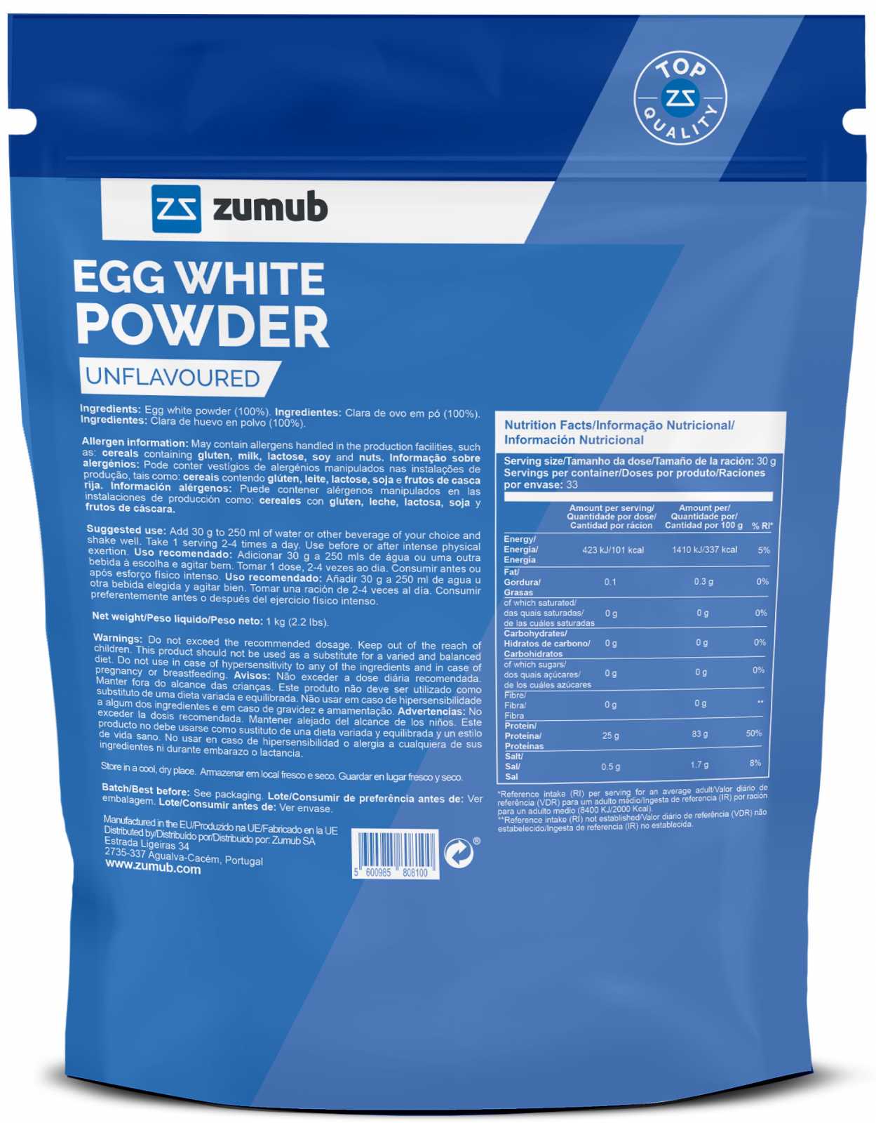 Proteína em pó de clara de ovo Zumub 500g