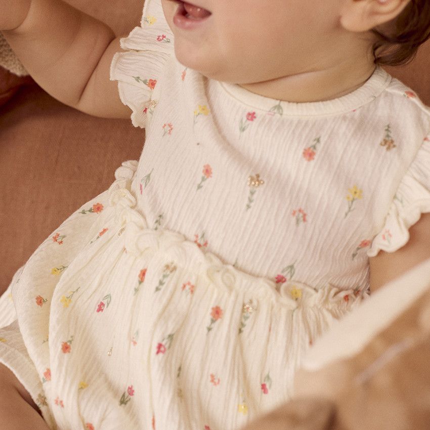 Robe body en jersey froissé imprimé pour bébé fille - Ecru
