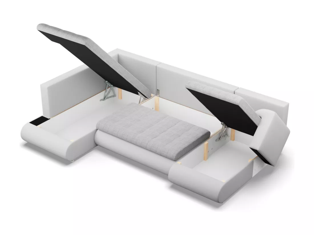 Canapé d'angle en U avec fonction sommeil, Ottoman, Gris + Gris