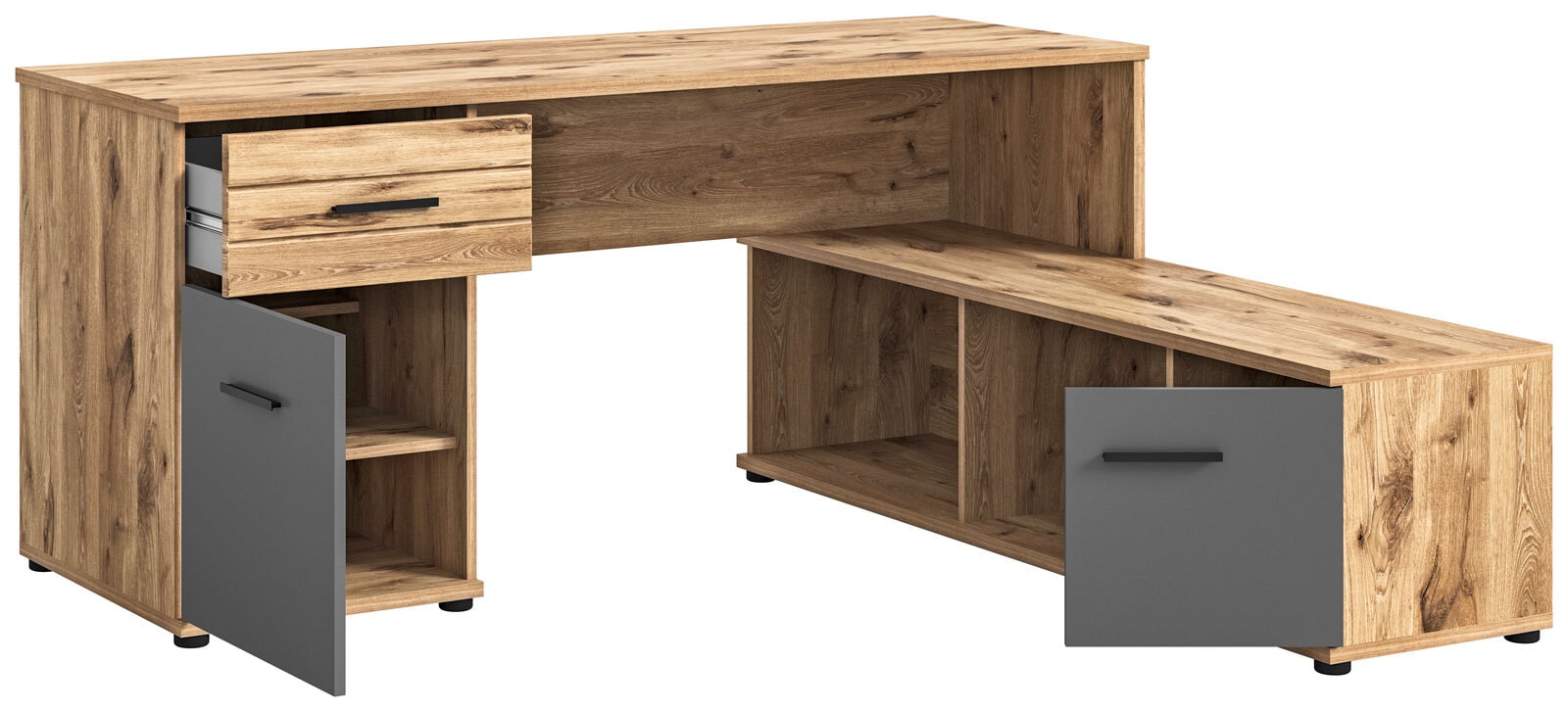 Winkelschreibtisch Mason Basalt Grau / Nox Oak 170 x 76 x 151 cm