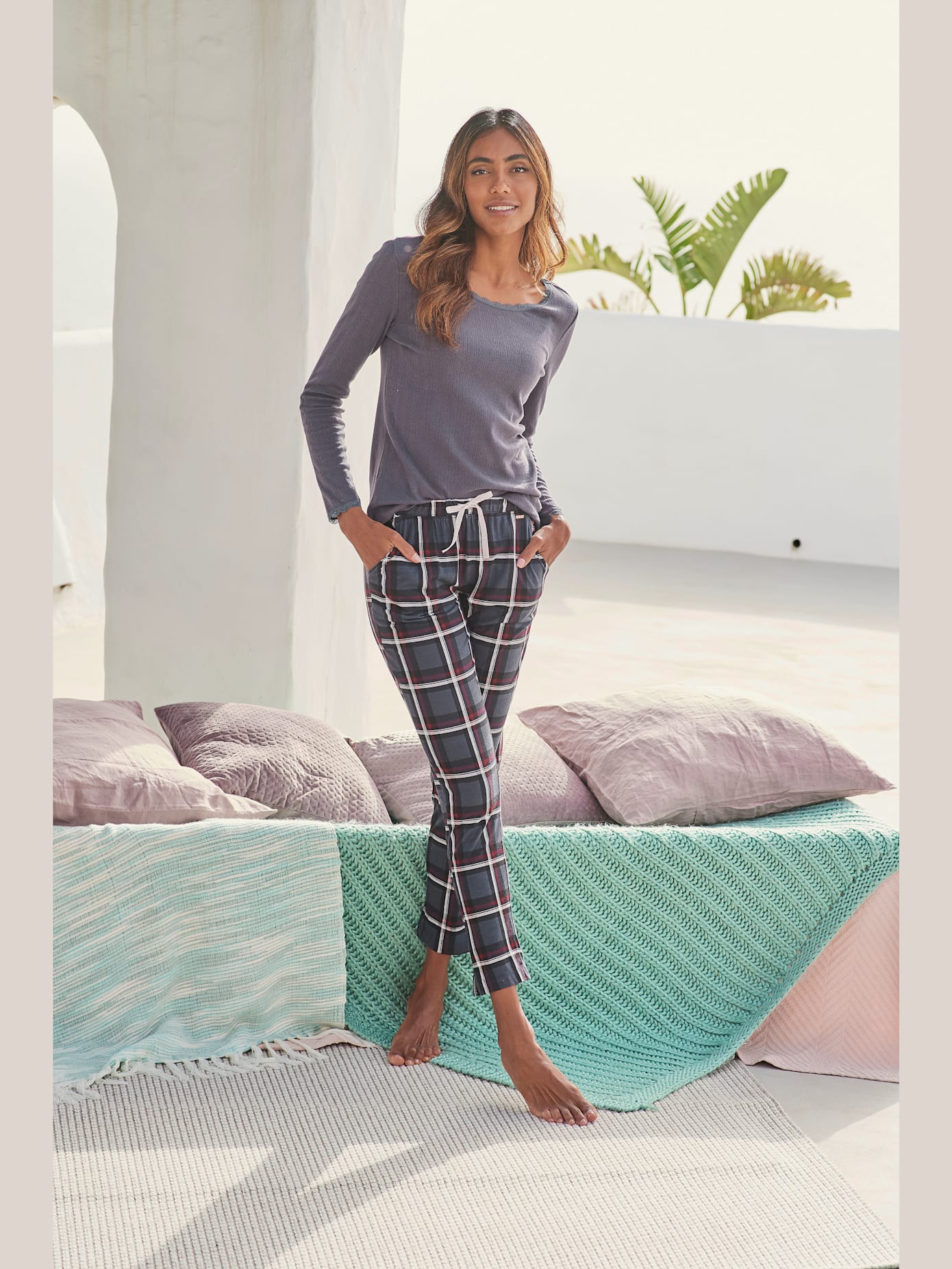 Haut de pyjama t-shirt de nuit fantaisie en tricot ajouré