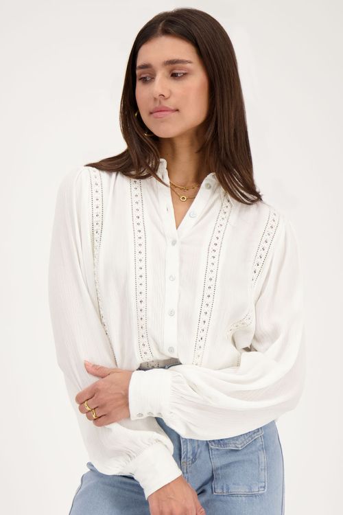 Witte crinkle blouse met tapes