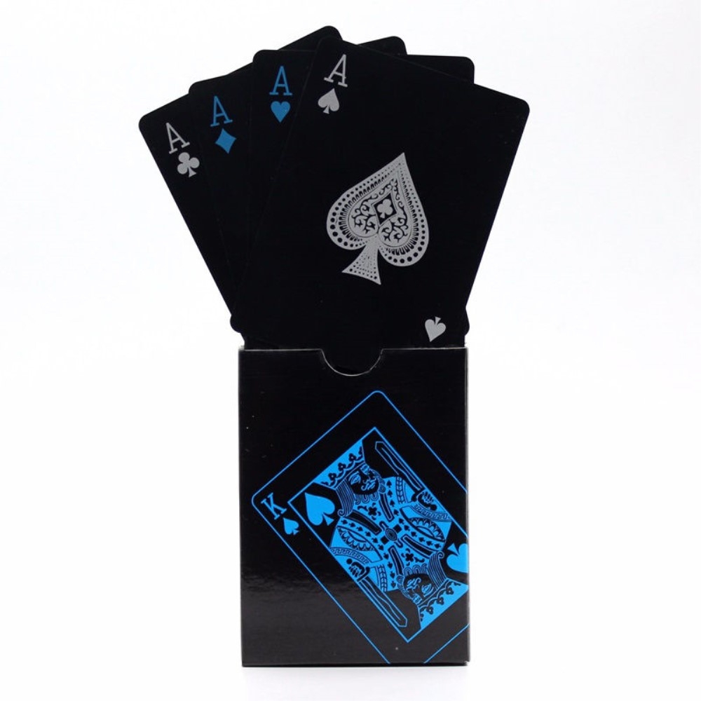 (54er Set) Poker Karten Deck Wasserfestes Jasskarten Spiel - Schwarz / Blau