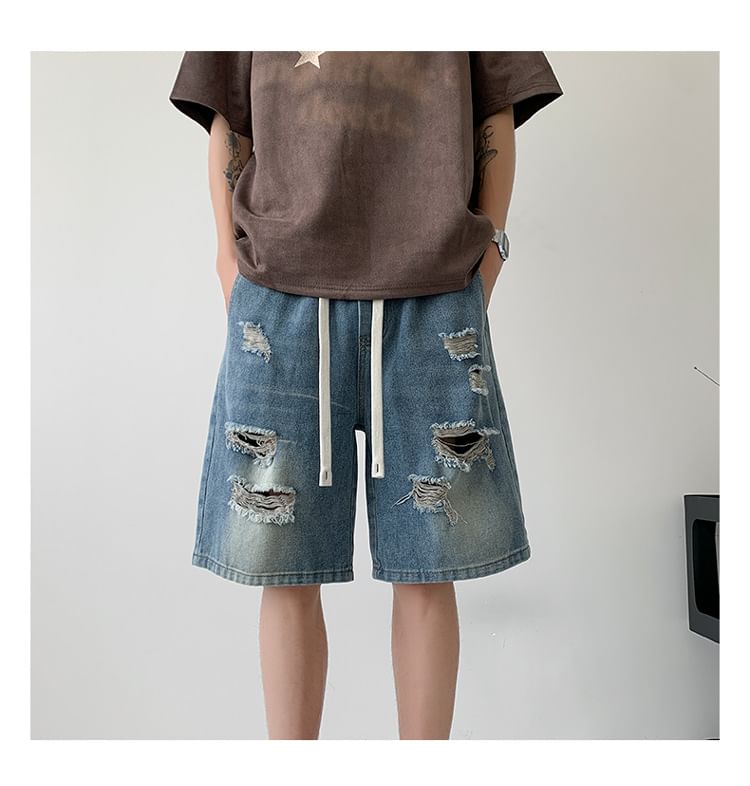 Dandyluxe - Middelhoge denim shorts met distressed effect