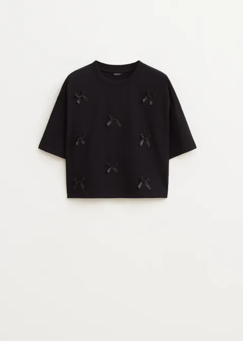 Cropped t-shirt met strikjes zwart (ZWART)