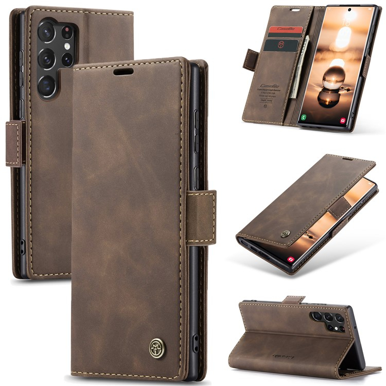 Samsung Galaxy S24 Ultra Leder Tasche Flip Wallet Etui mit Kartenfächern - Dunkelbraun