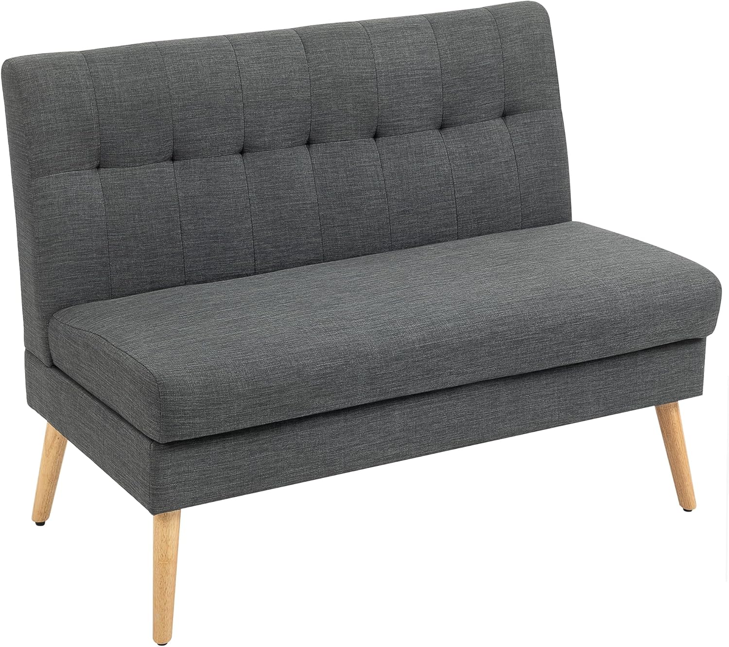 HOMCOM Sofa 2 Sitzer Couch mit Leinenoptik, Getuftete Rückenlehne Kleine Polstersofa Modern 118 cm Gepolstert Doppelsofa mit Holzbeine für Wohnzimmer, Kleine Räume, Dunkelgrau