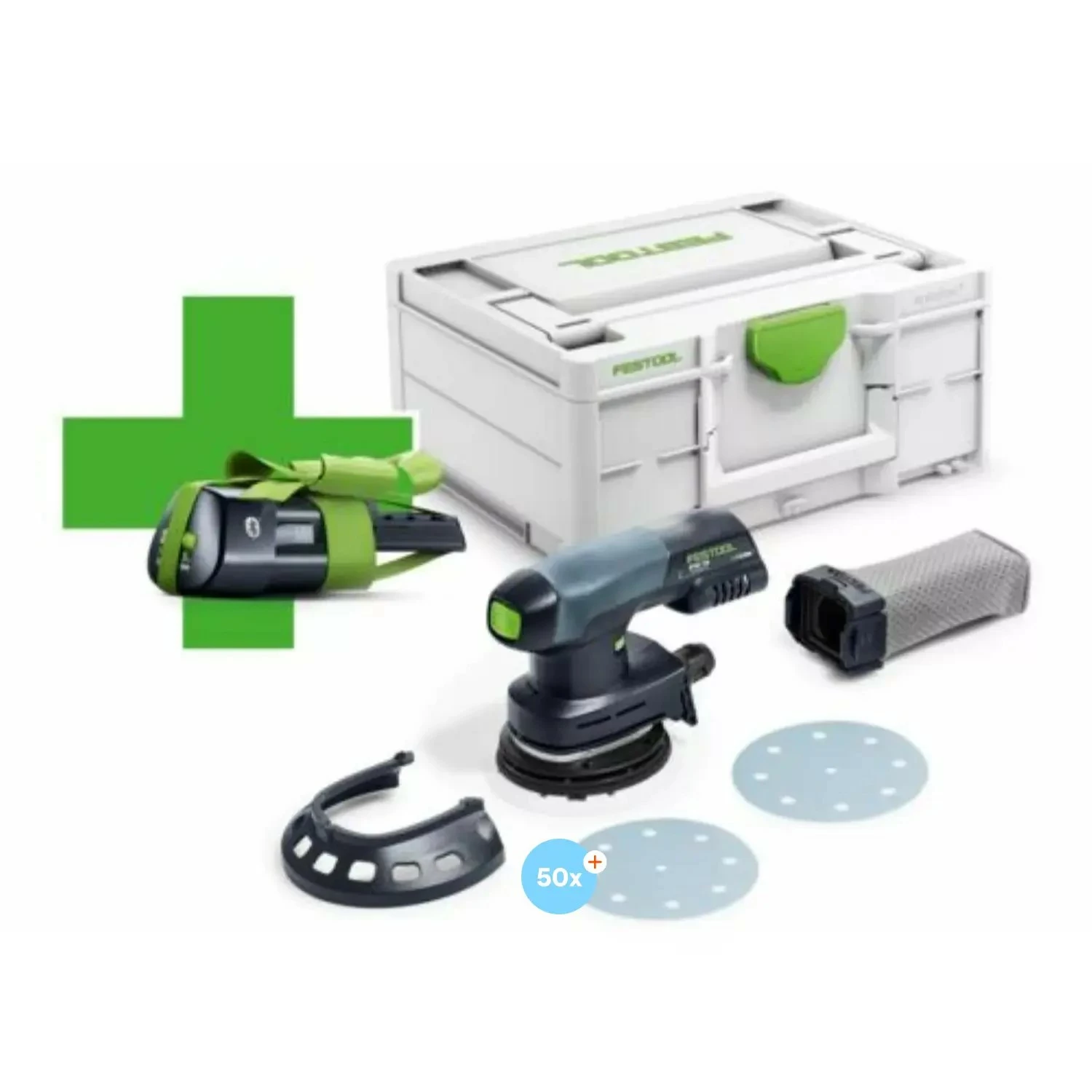 Festool ETSC 125-Basic ERGO 18V Li-Ion accu Excenterschuurmachine in systainer - met 3.1Ah accu en 50st STF Granat Schuurschijf - P80 - 125mm