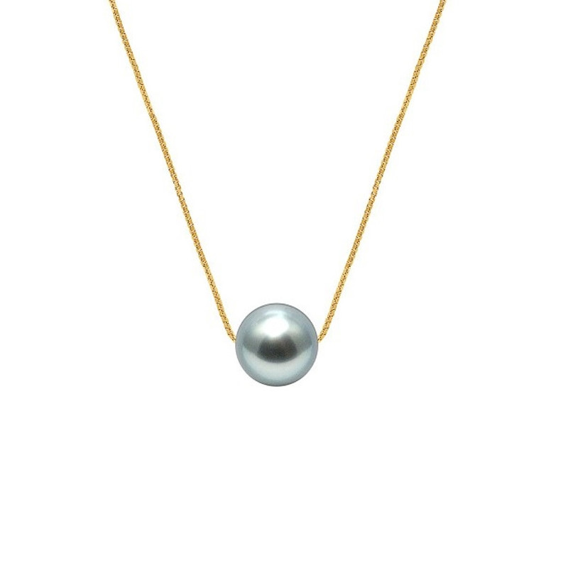 Collier Femme Ras du Cou et Chaine Venitienne Or jaune 750/1000 et Perle de Culture d'eau douce de Tahiti Noire