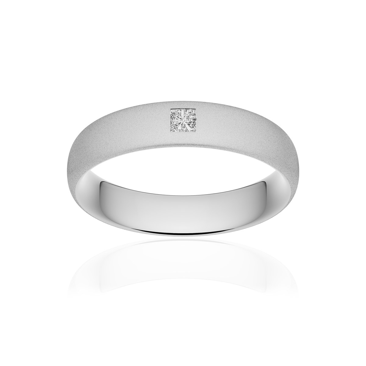 Alliance or 375 blanc sablé ruban confort 5mm diamant princesse