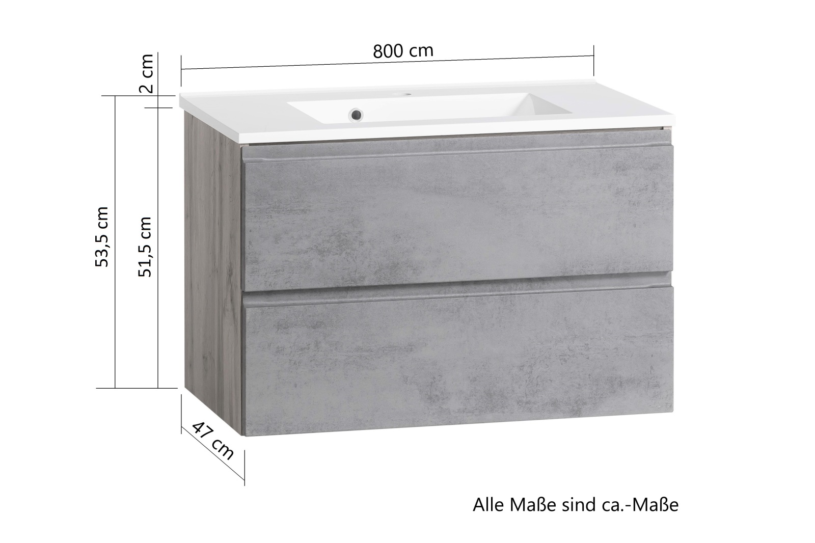 Waschtisch - Wotaneiche - grau matt - Mineralguss - 80 cm