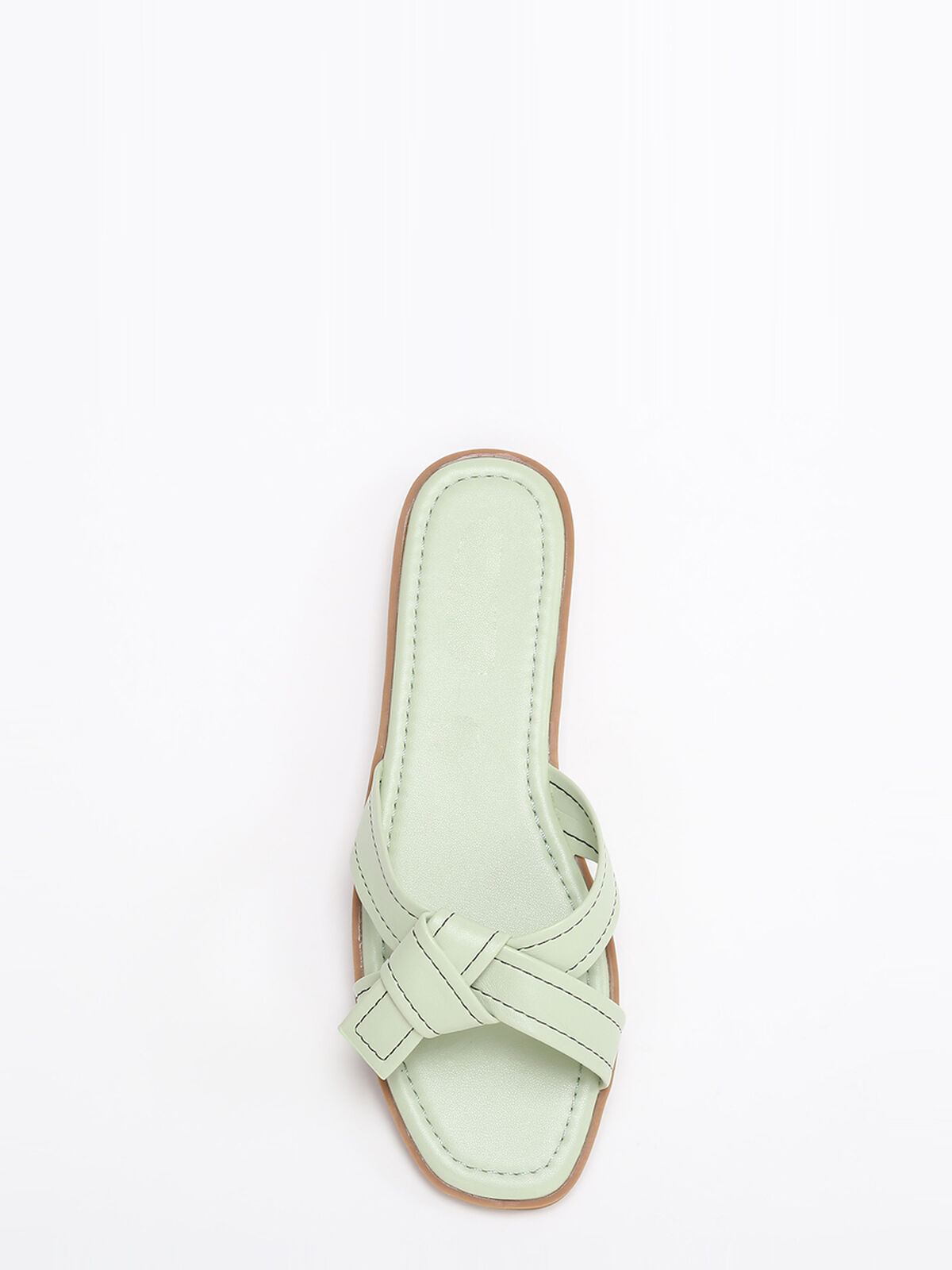 Mules à brides nouées avec surpiqures- Vert clair