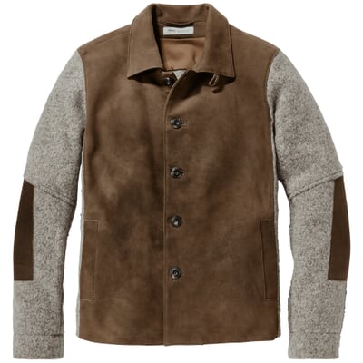 Herrenjacke Hirschleder und Wollwalk, Braun