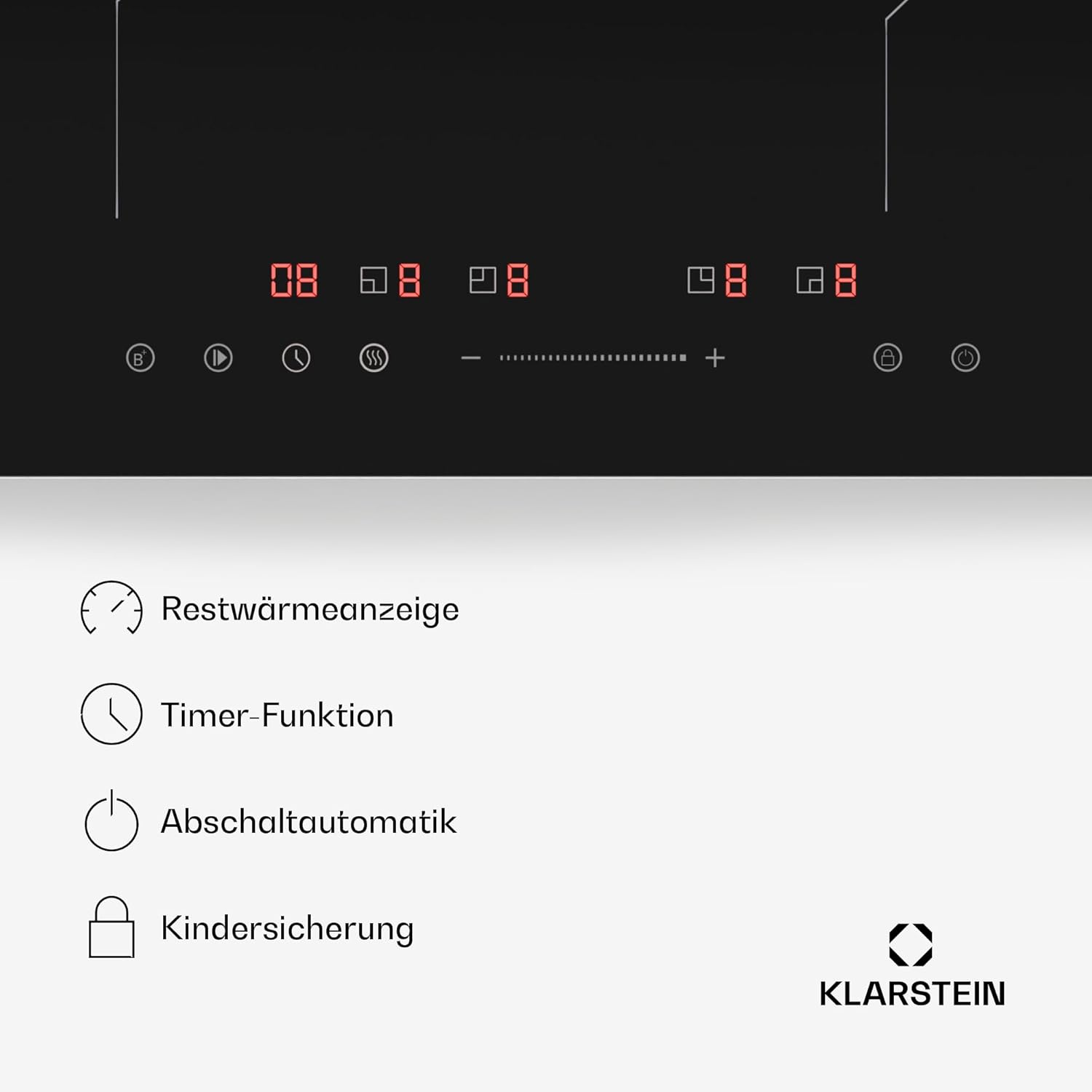 Klarstein PowerGlide Induktionskochfeld - 4-Zonen Induktionsherd, 7800 W Power Boost, 9 Heizstufen, SenseControl, Timer & Kindersicherung, 60 cm Elegantes Design