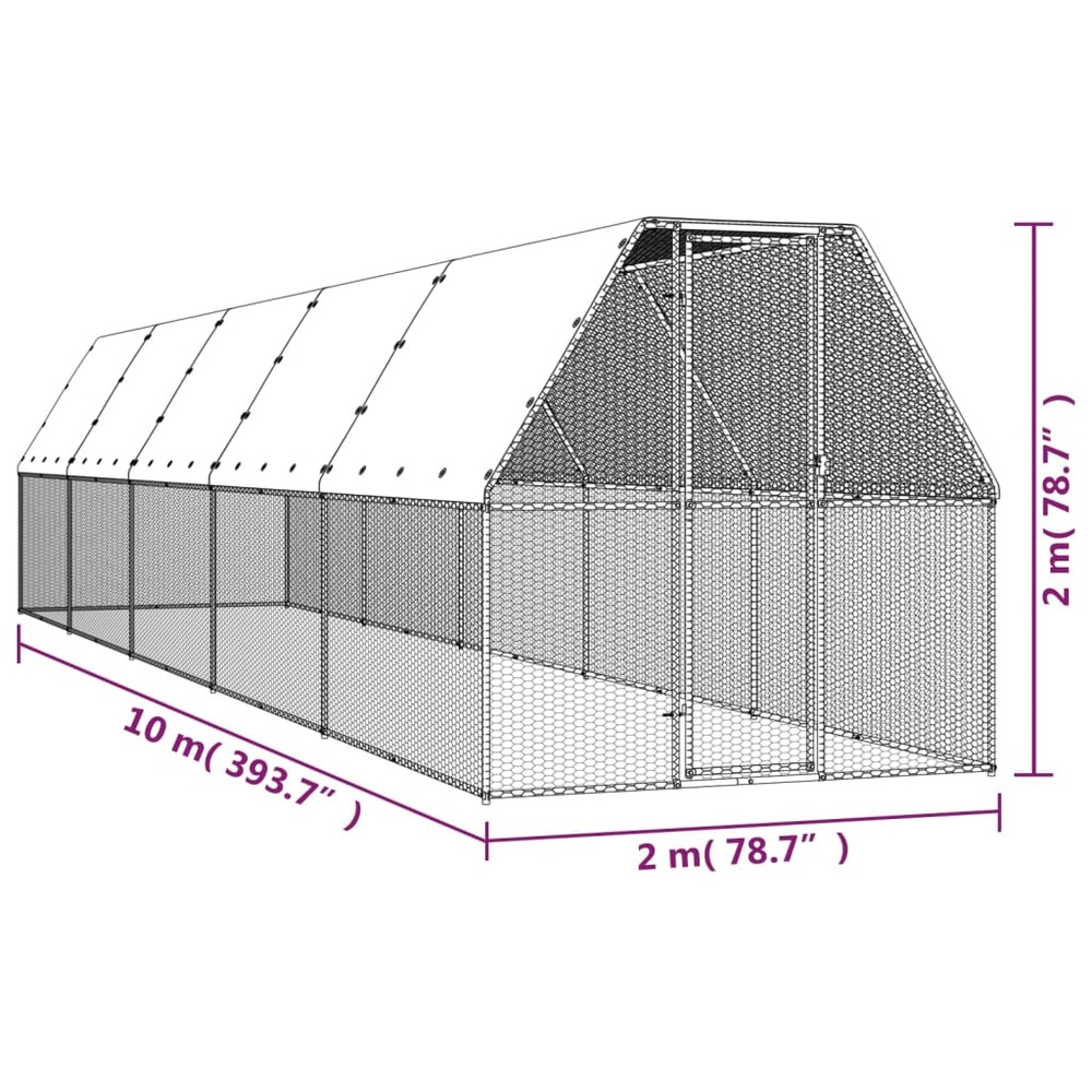 Poulailler d'extérieur 2x10x2 m acier galvanisé