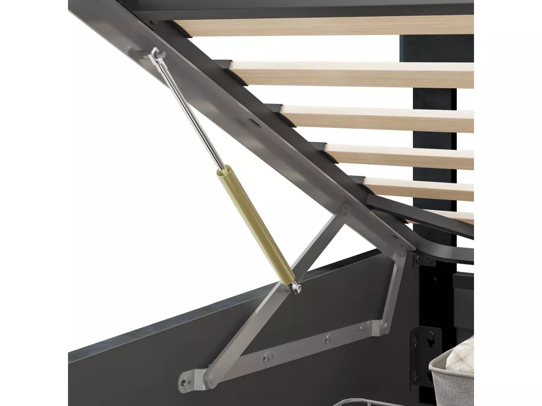 Lit coffre 160 x 200 cm avec éclairage LED et charge USB - hydraulique - Lit 2 Personnes - PU - Noir