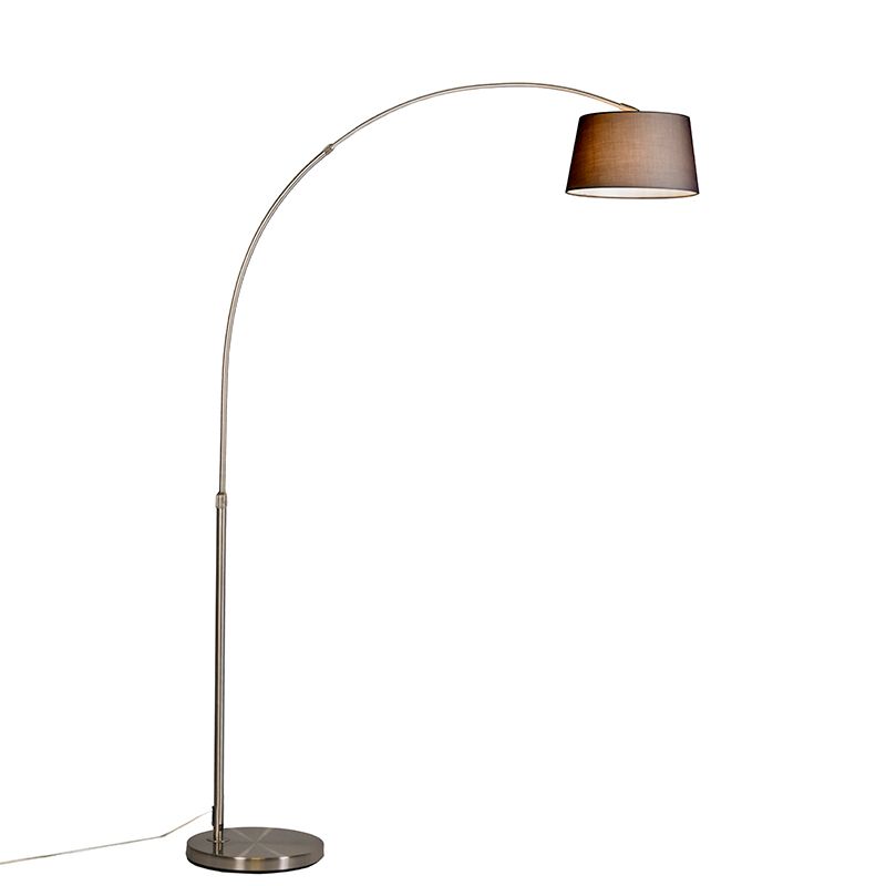 Moderne booglamp staal met zwarte stoffen kap - Arc Basic