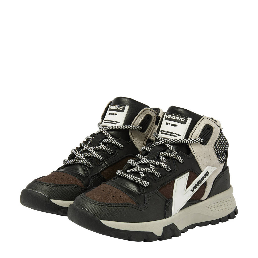 Vingino leren sneakers grijs/zwart