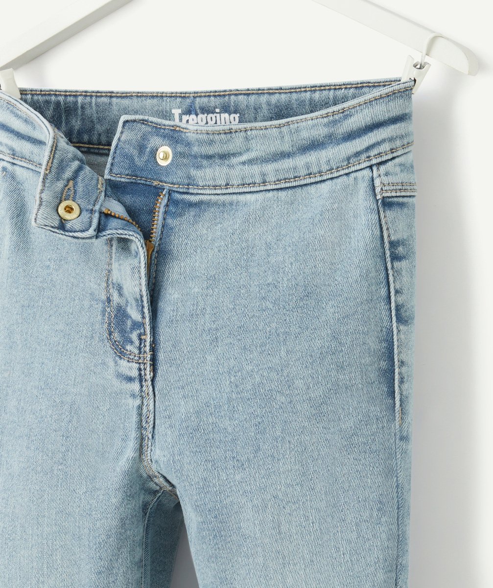 pantalon tregging fille en denim bleu clair délavé low impact