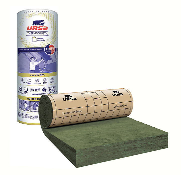 Panneau roulé laine de verre combles aménagés URSA Thermocoustic 4 x 1,2 m Ép. 16 cm R. 4,55 m².K/W