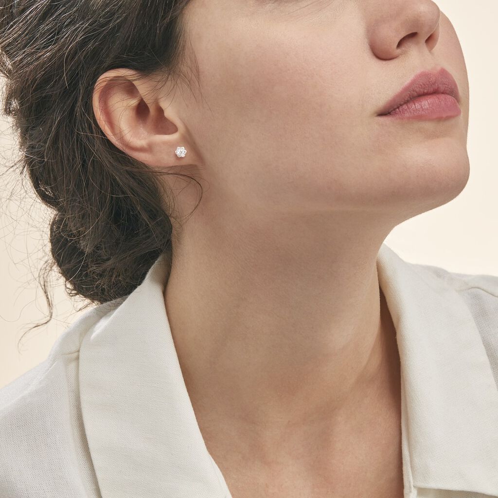 Boucles D'oreilles Puces Magnolia Or Blanc Diamant