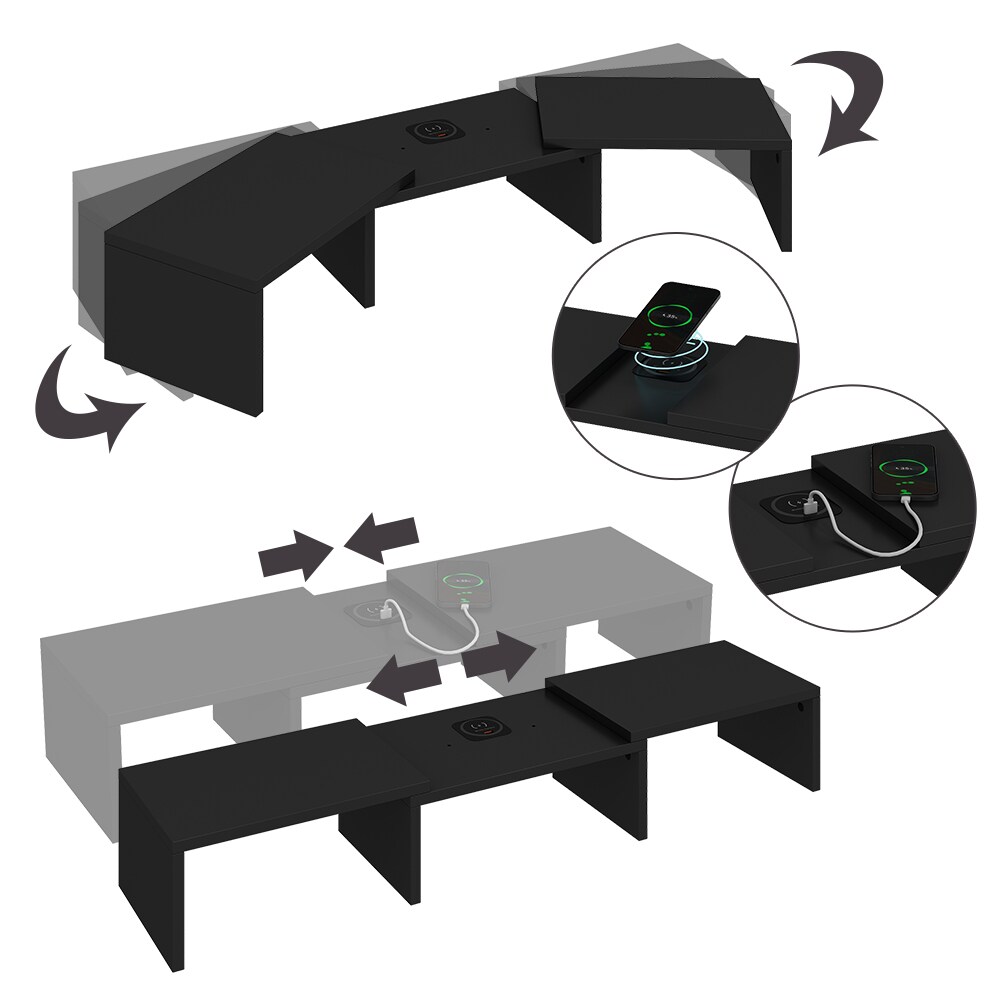 Vicco Monitorständer Halva Schwarz 82 x 16 cm mit QI-Ladestation und USB
