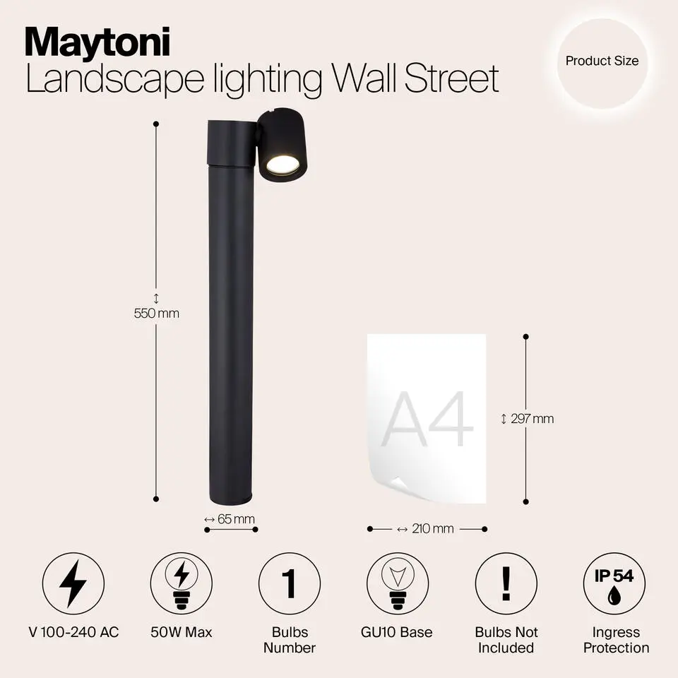 Maytoni Outdoor - Landschapsverlichting Wall Street - Zwart
