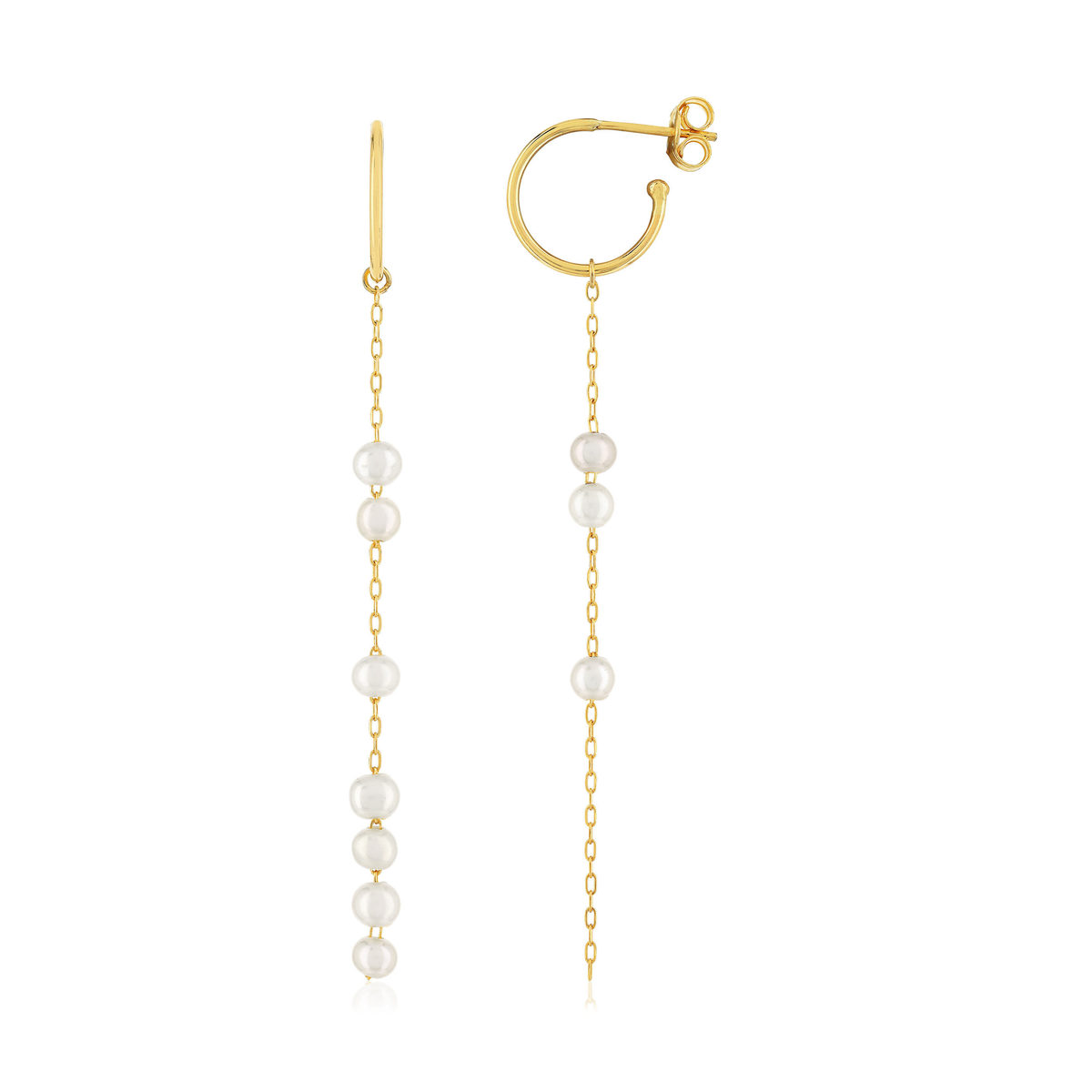 Boucles d'oreilles or 375 jaune pendantes 10 perles de culture