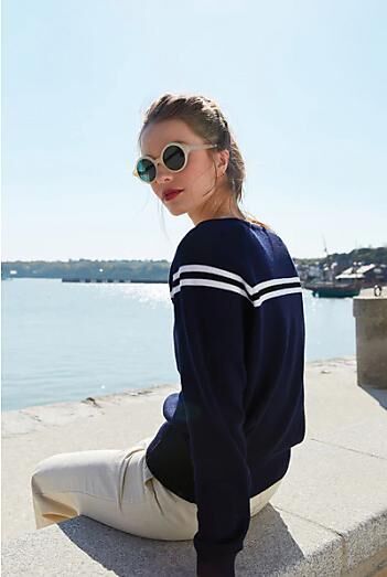 TEORUM - PULL RAYE MARINE FEMME