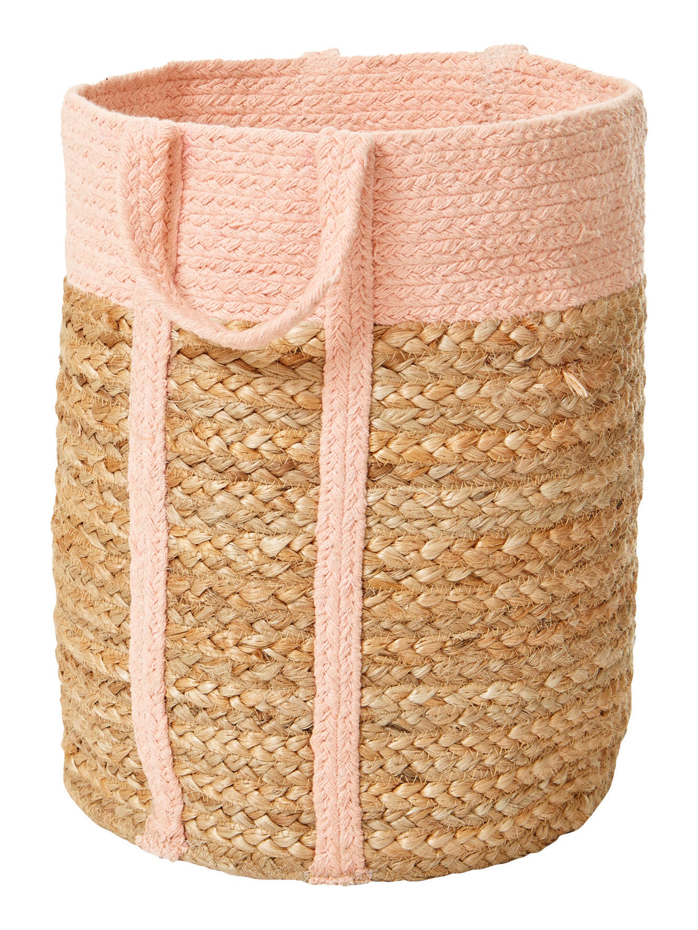 Vertbaudet Kinderzimmer Aufbewahrungskorb CALLA, Jute/Baumwolle natur/rosa