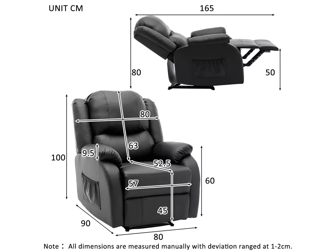 Fauteuil relax en cuir - Noir - Sweiko