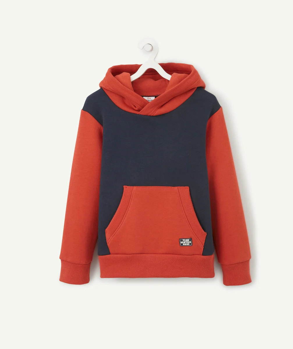 SWEAT À CAPUCHE GARÇON ROUGE ET BLEU MARINE