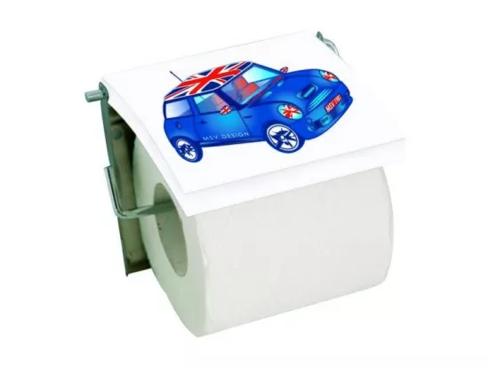 Porte Rouleau Papier Wc Mural MDF & Inox Voiture Bleu MSV