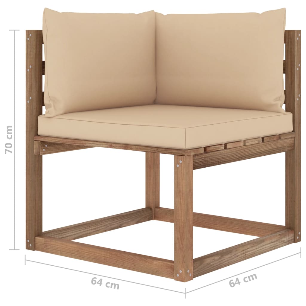 Salon de jardin palette meuble d'extérieur ensemble de mobilier 3 pièces avec coussins bois de pin imprégné