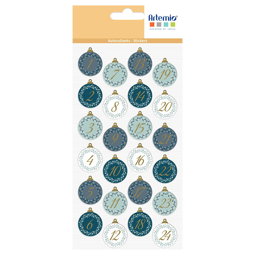 Stickers puffies pour calendrier de l'avent - boules de noël