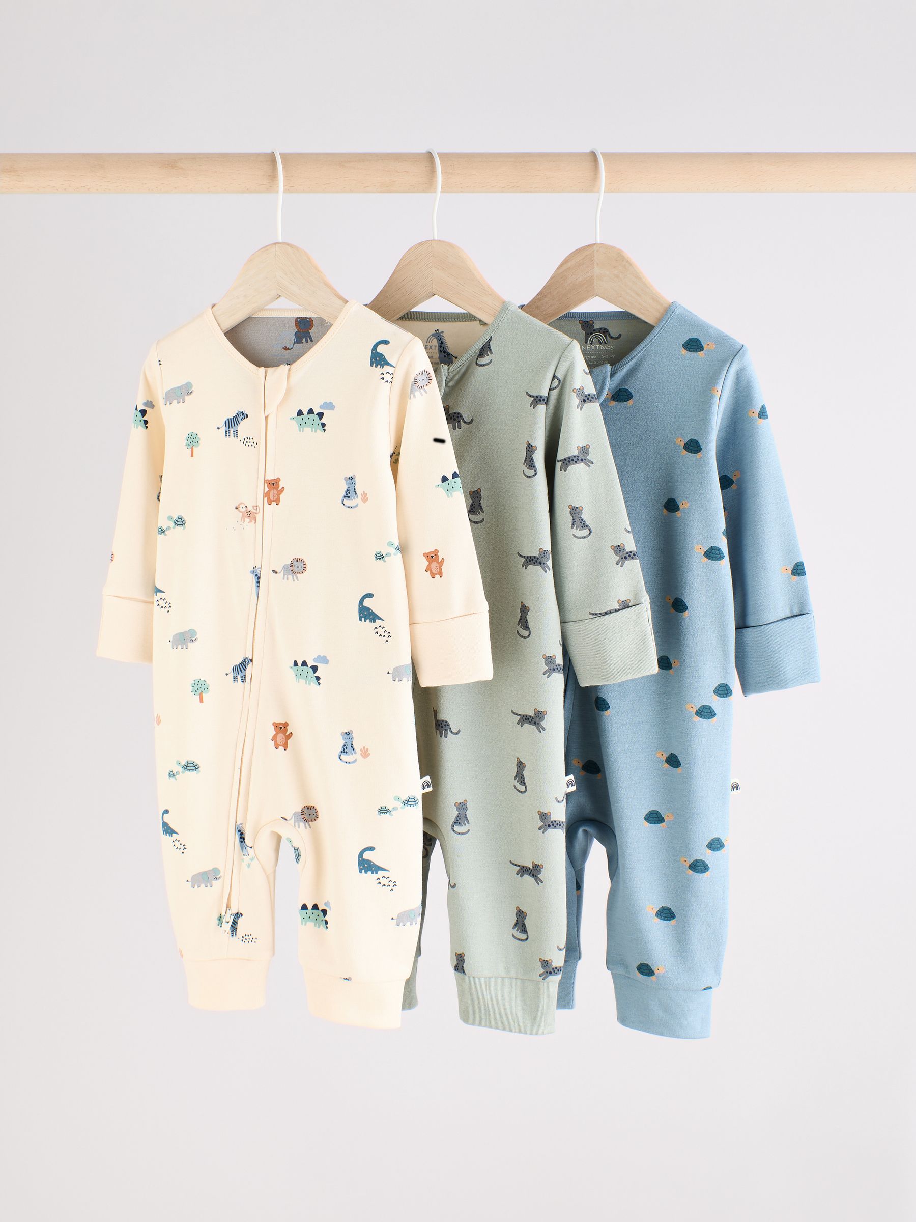 Blauwgroen - Verpakking van 3 baby-pyjama's met rits en print (0mnd -3jr)