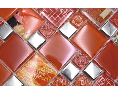 Glasmozaïek XCM MC579 29,8x29,8 cm zilver/rood