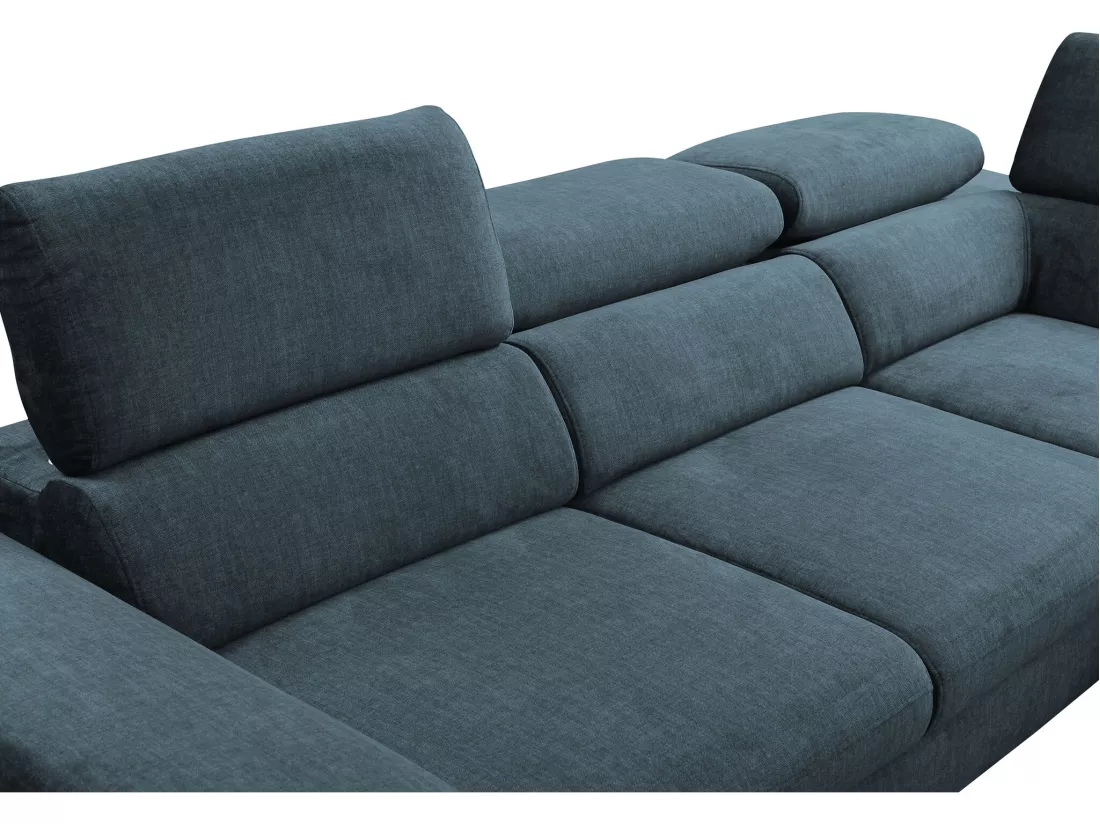 Grand canapé d'angle droit convertible en velours bleu nuit SEPINA de Pascal Morabito