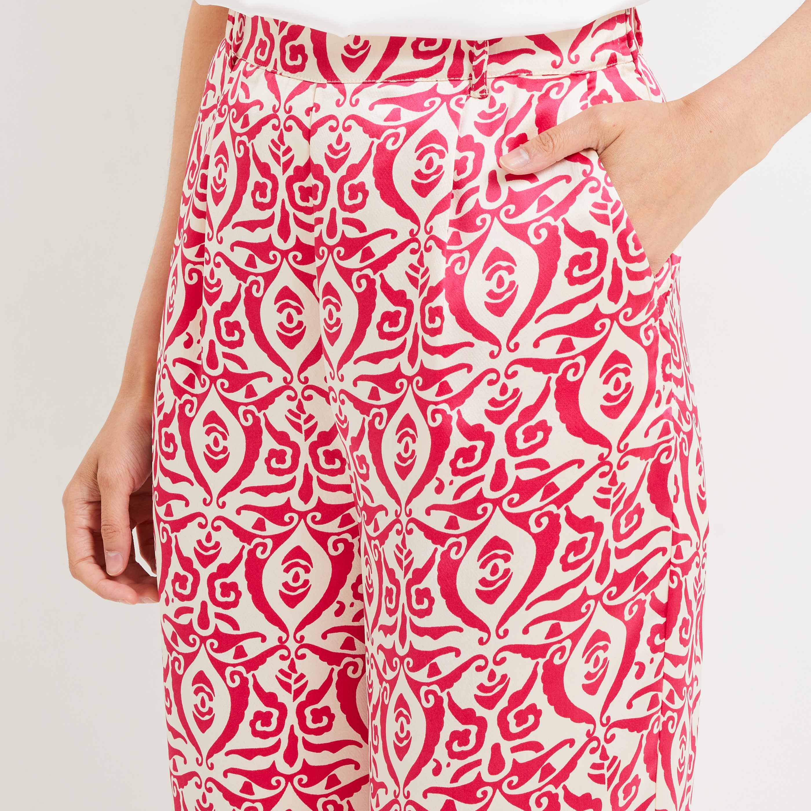 Pantalon satin imprimé femme - ROSE