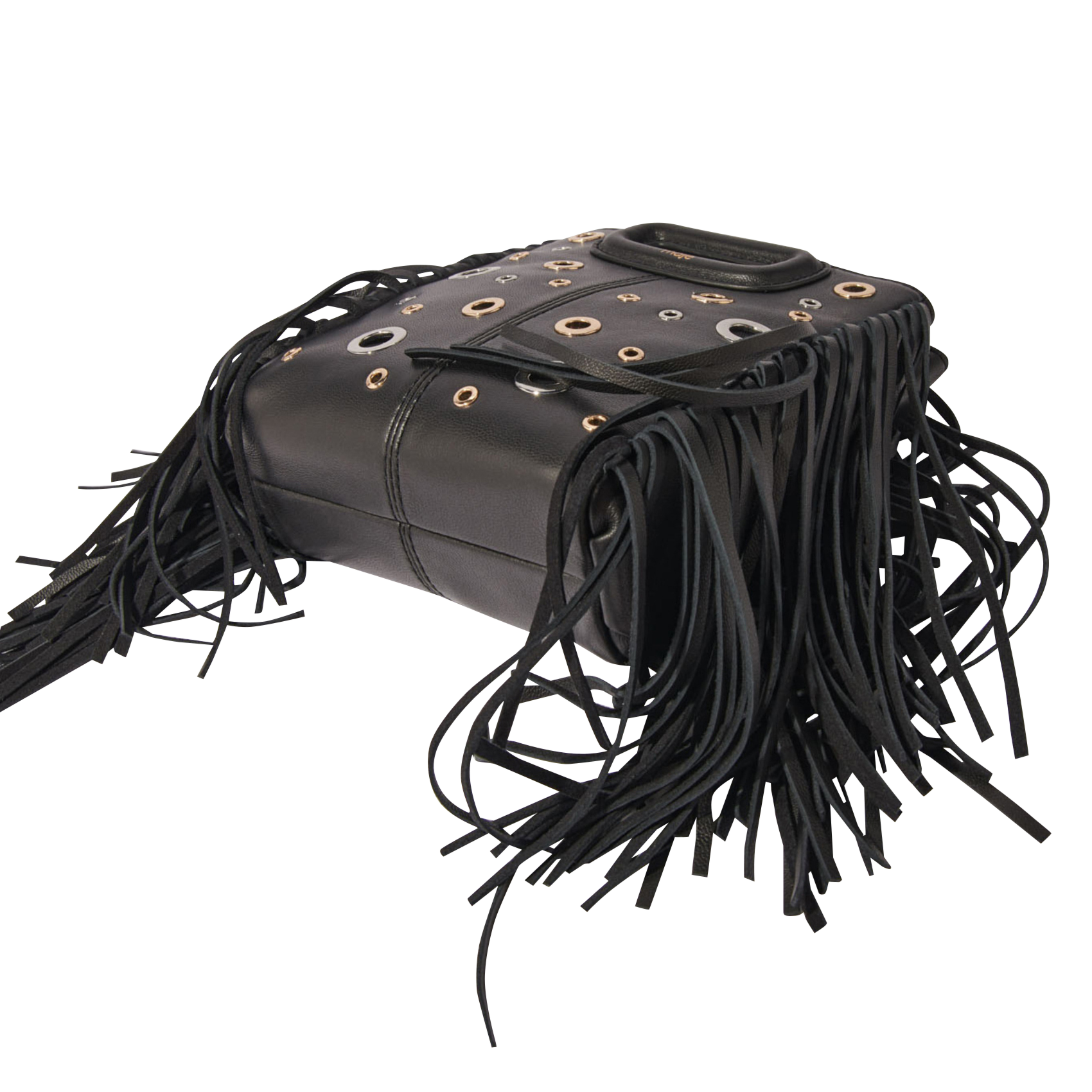 M MINI - Sac bandoulière à oeillets en cuir | Noir