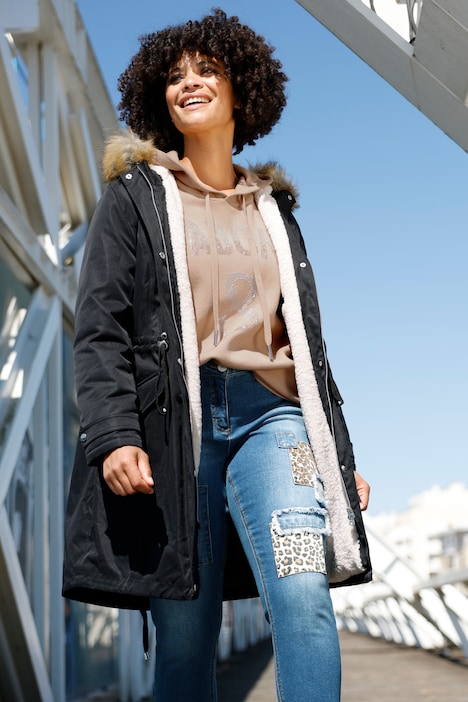 Parka, Straight Fit, Teddyfutter, Kapuze, 2-Wege-Zipper, Langarm
