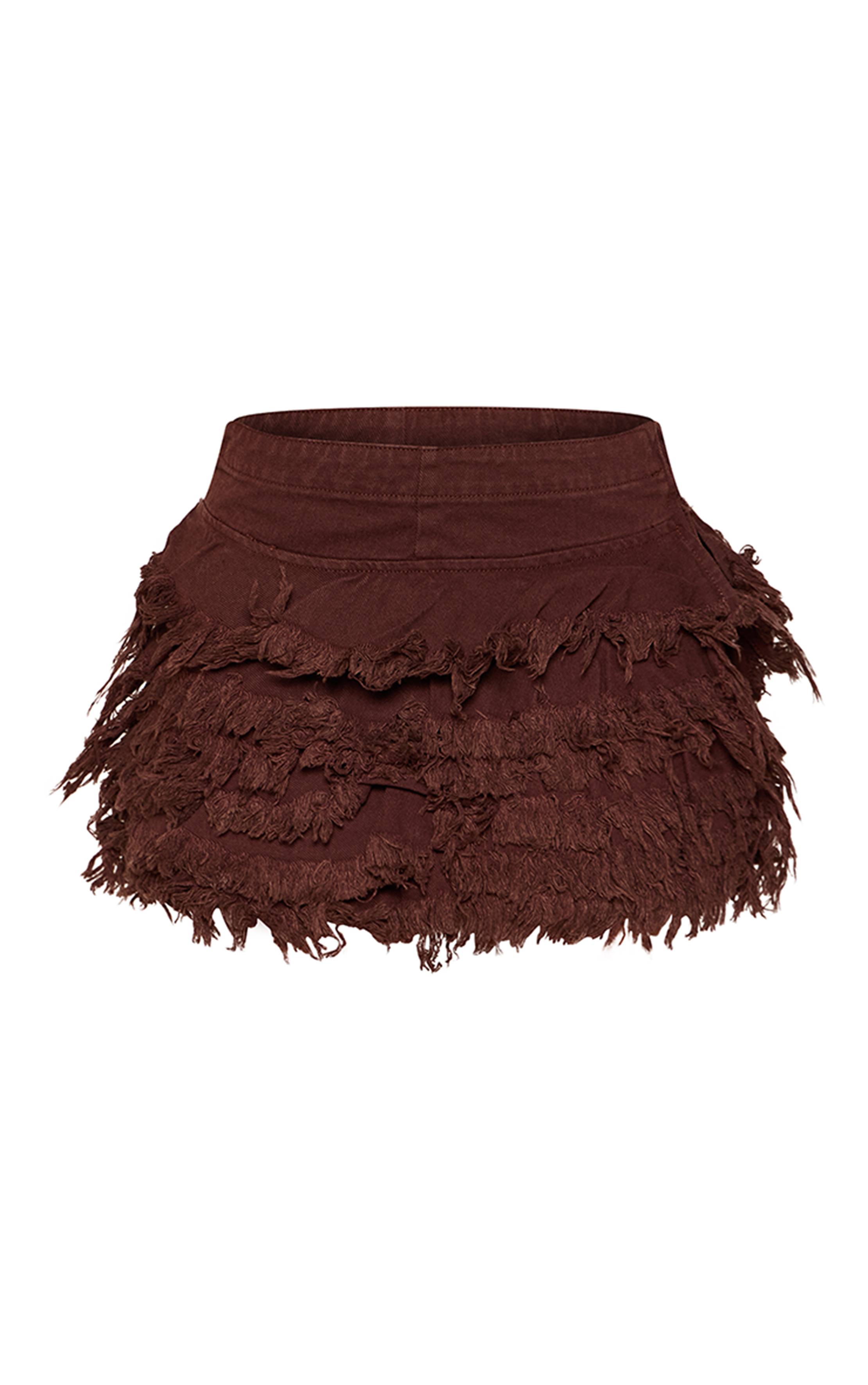 Chocolat Jupe Micro Mini En Denim Effiloché À Volants Style Rara Petite