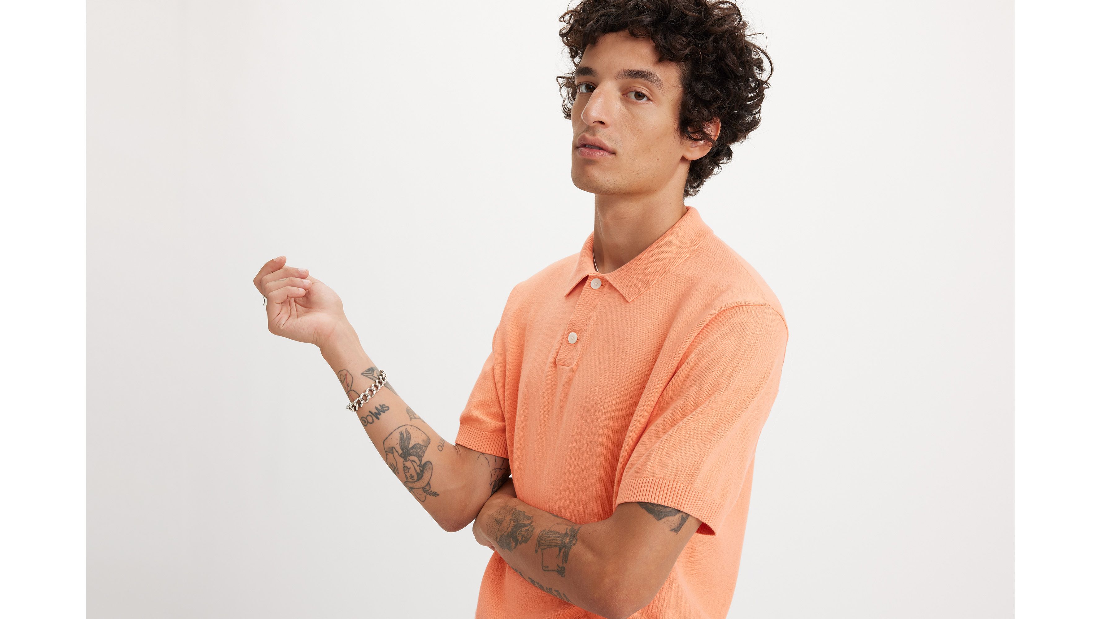 Pull-over col polo maille fine - Peach Bloom - Orange