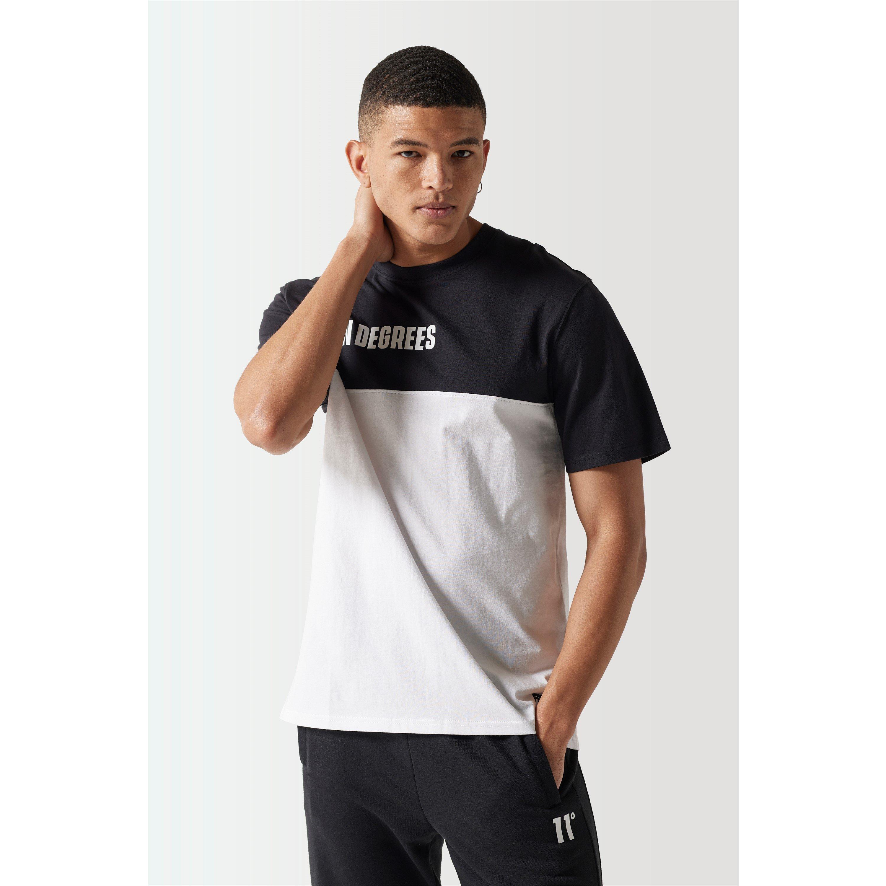 11 Degrees 11D Colour Block T Shirt White  Black